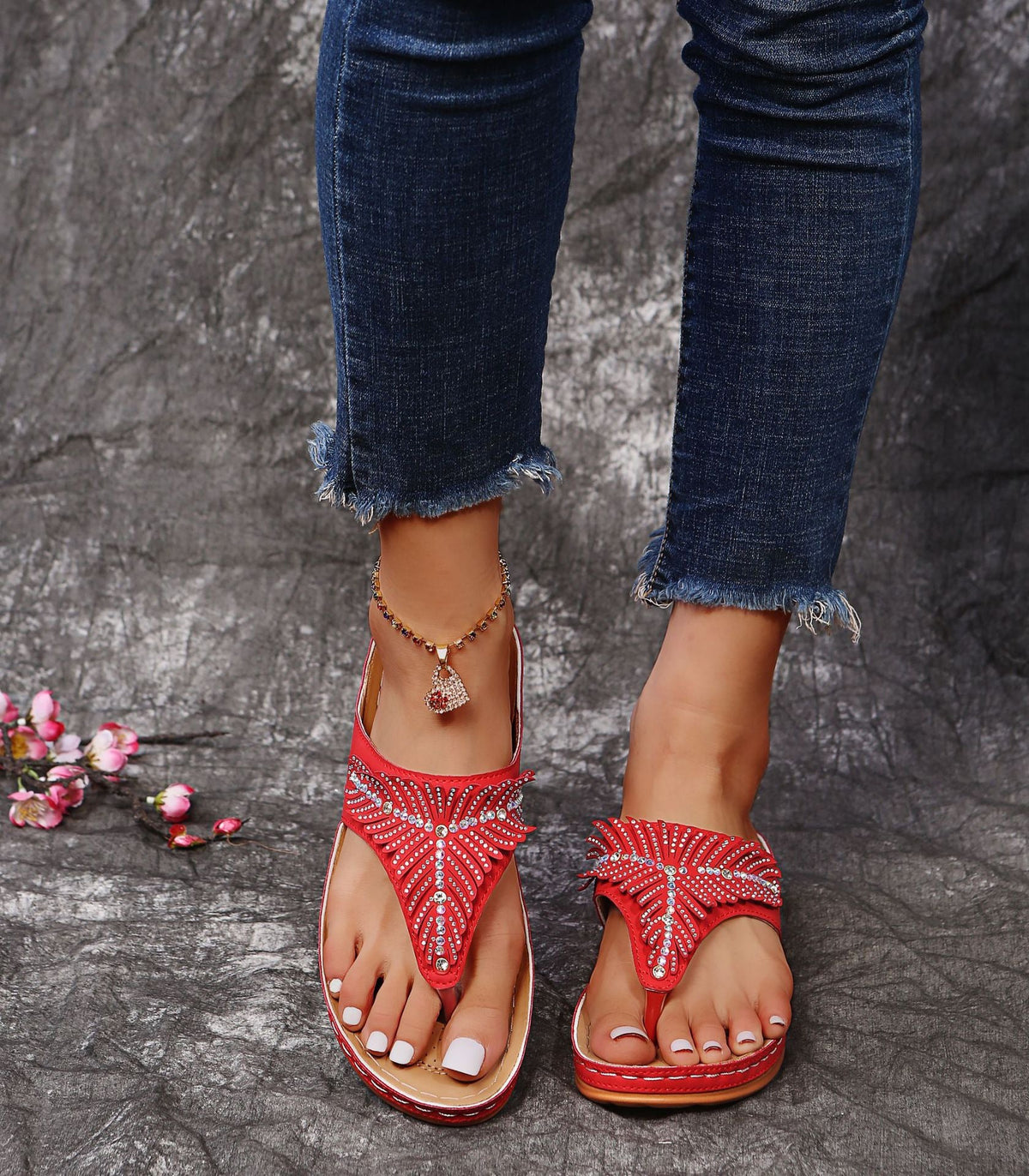 Althea Rhinestone Butterfly Flip Flop Sandals