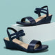 Margo & Main – double strap low wedge sandals, back view, US women's sizes