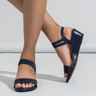 Margo & Main – double strap low wedge sandals, side view, US women's sizes