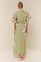 Margo & Main – linen floral collared maxi dress, styled view, US women's sizes