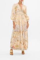 Margo & Main – floral chiffon puff sleeve maxi dress, front view, US women's sizes