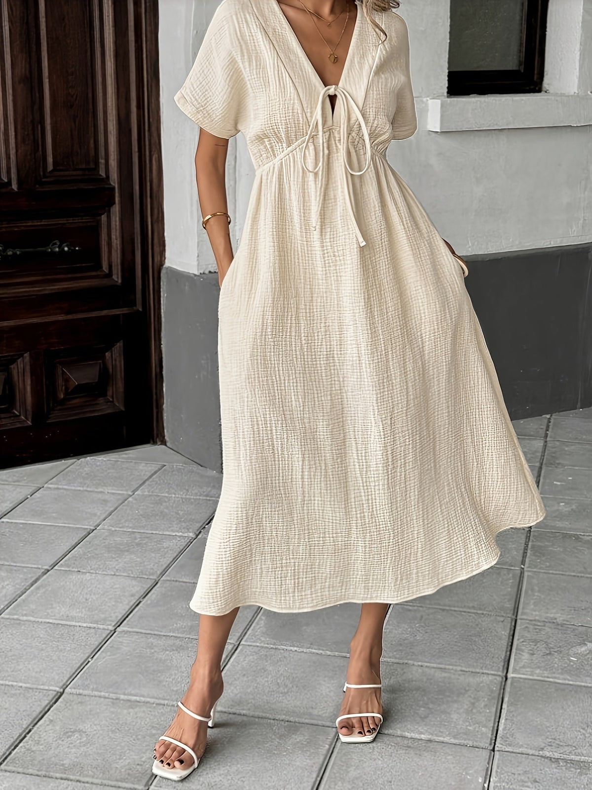 Emmeline Tie-Front Gauze Midi Dress