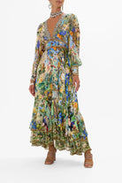Margo & Main – floral chiffon puff sleeve maxi dress, full length view, US women's sizes