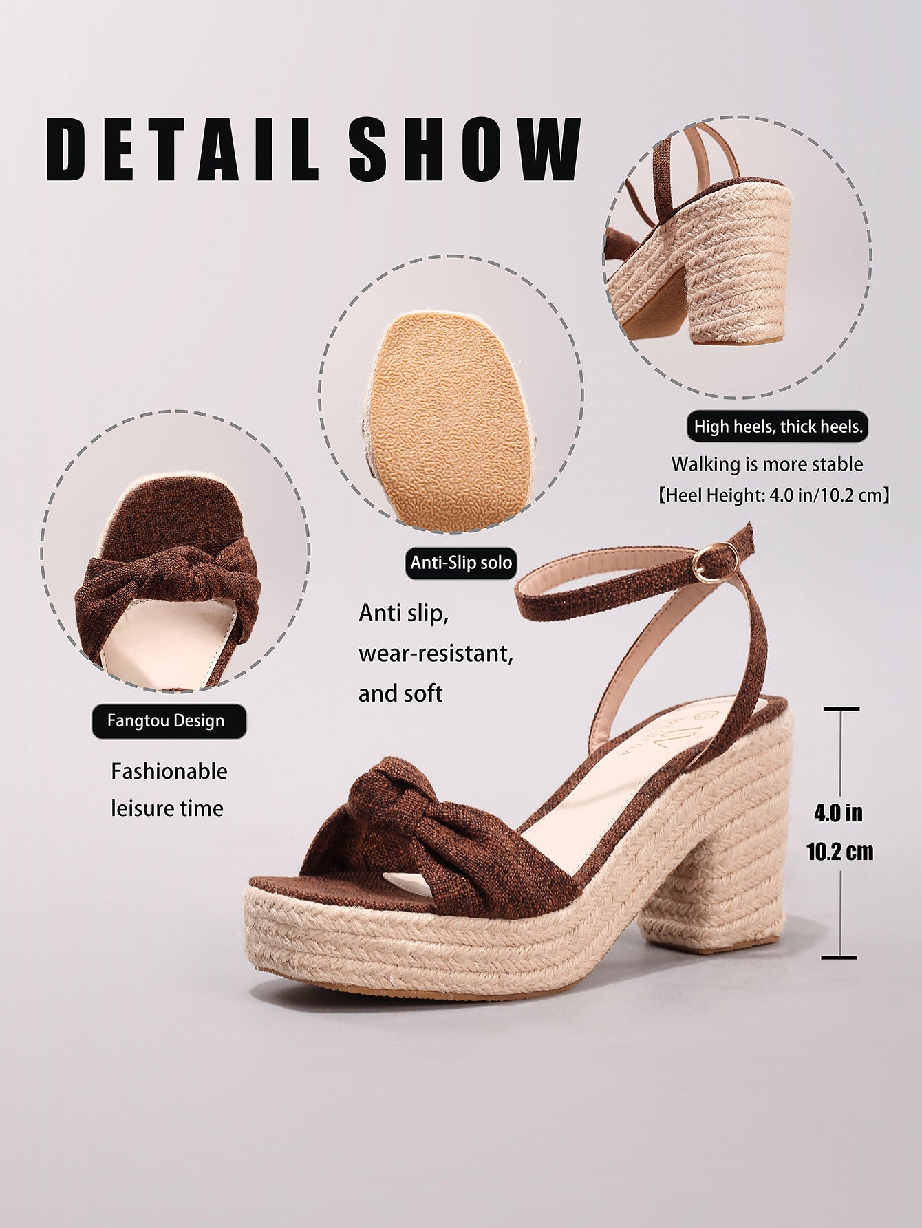 Margo & Main – Knotted Bow Espadrille Wedge Sandals, angled view, US women's sizes