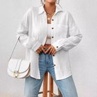 Margo & Main – lightweight cotton gauze button-up shirt, front view, US women's sizes
