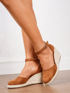 Margo & Main – closed-toe espadrille wedge sandals, worn view, US women's sizes