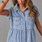 Margo & Main – light blue denim shirt dress collar and chest pocket detail, US women's sizes
