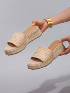 Margo & Main – raffia woven low wedge slide sandals, back view, US women's sizes