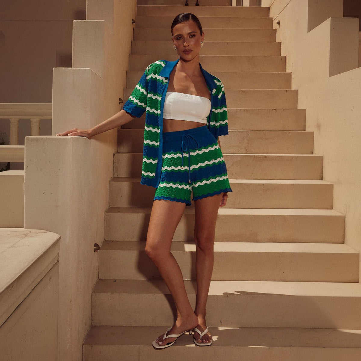 Meredith Crochet Stripe Two Piece Set