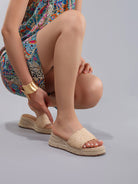 Margo & Main – raffia woven low wedge slide sandals, side view, US women's sizes
