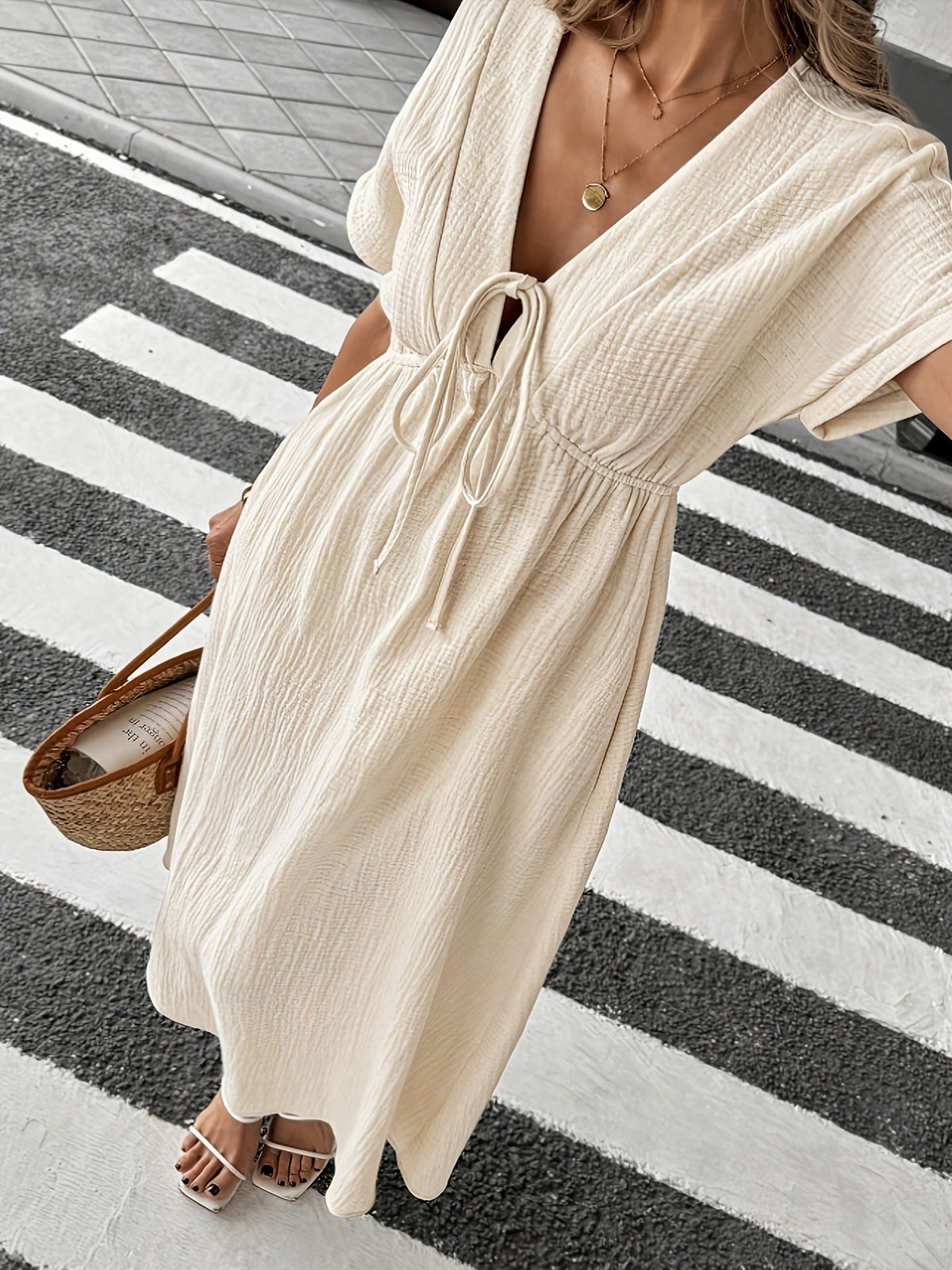 Emmeline Tie-Front Gauze Midi Dress