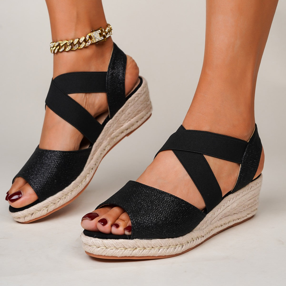 Nora Cross Strap Wedge Sandals