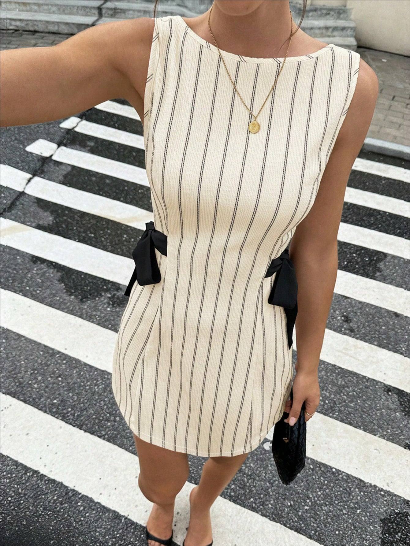Josephina Striped Bow Mini Dress