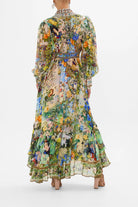 Margo & Main – floral chiffon puff sleeve maxi dress, angled view, US women's sizes