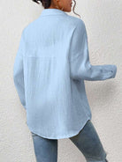 Margo & Main – lightweight cotton gauze button-up shirt, close-up view, US women's sizes