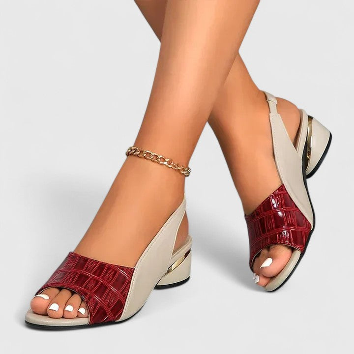 Margo & Main - burgundy croc-embossed slingback sandals peep toe view, US women's sizes