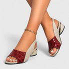 Margo & Main - burgundy croc-embossed slingback sandals peep toe view, US women's sizes