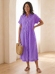 Margo & Main – Linnea Purple striped linen shirt dress, front view, US women’s sizes