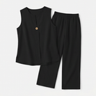 Margo & Main – Lunavia black sleeveless top and wide-leg pants flat lay, US women's sizes