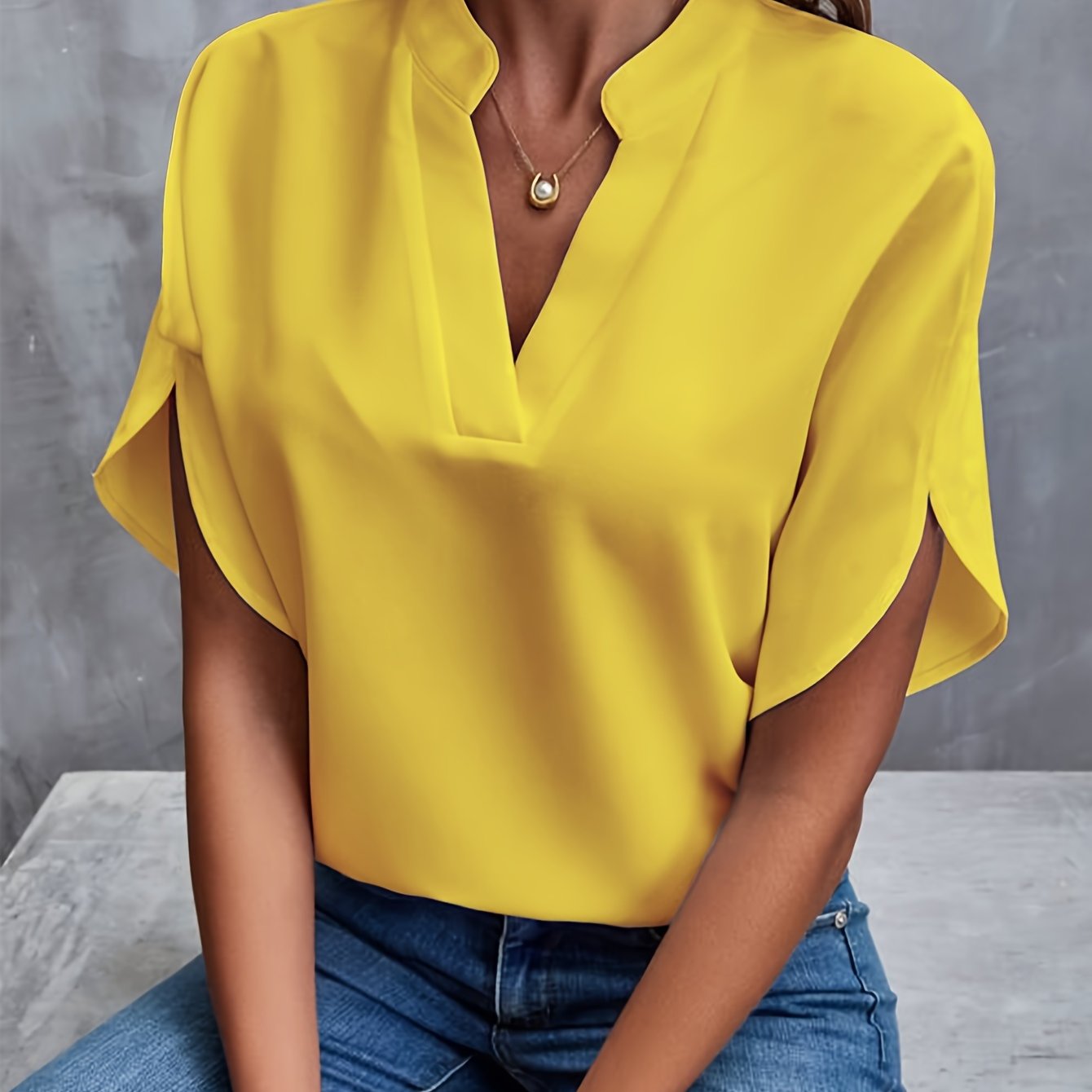 Laurel Split Neck Flutter Sleeve Blouse
