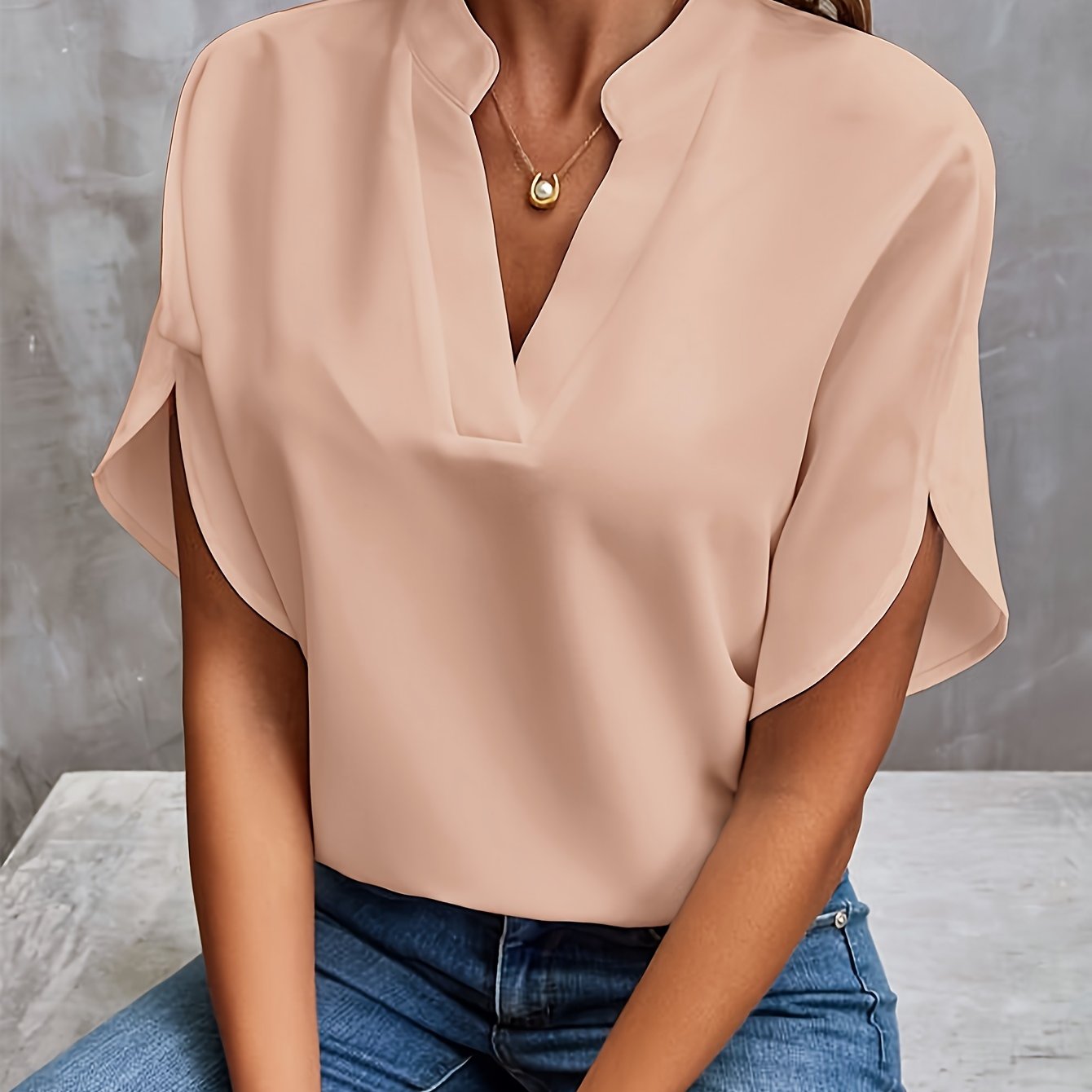 Laurel Split Neck Flutter Sleeve Blouse