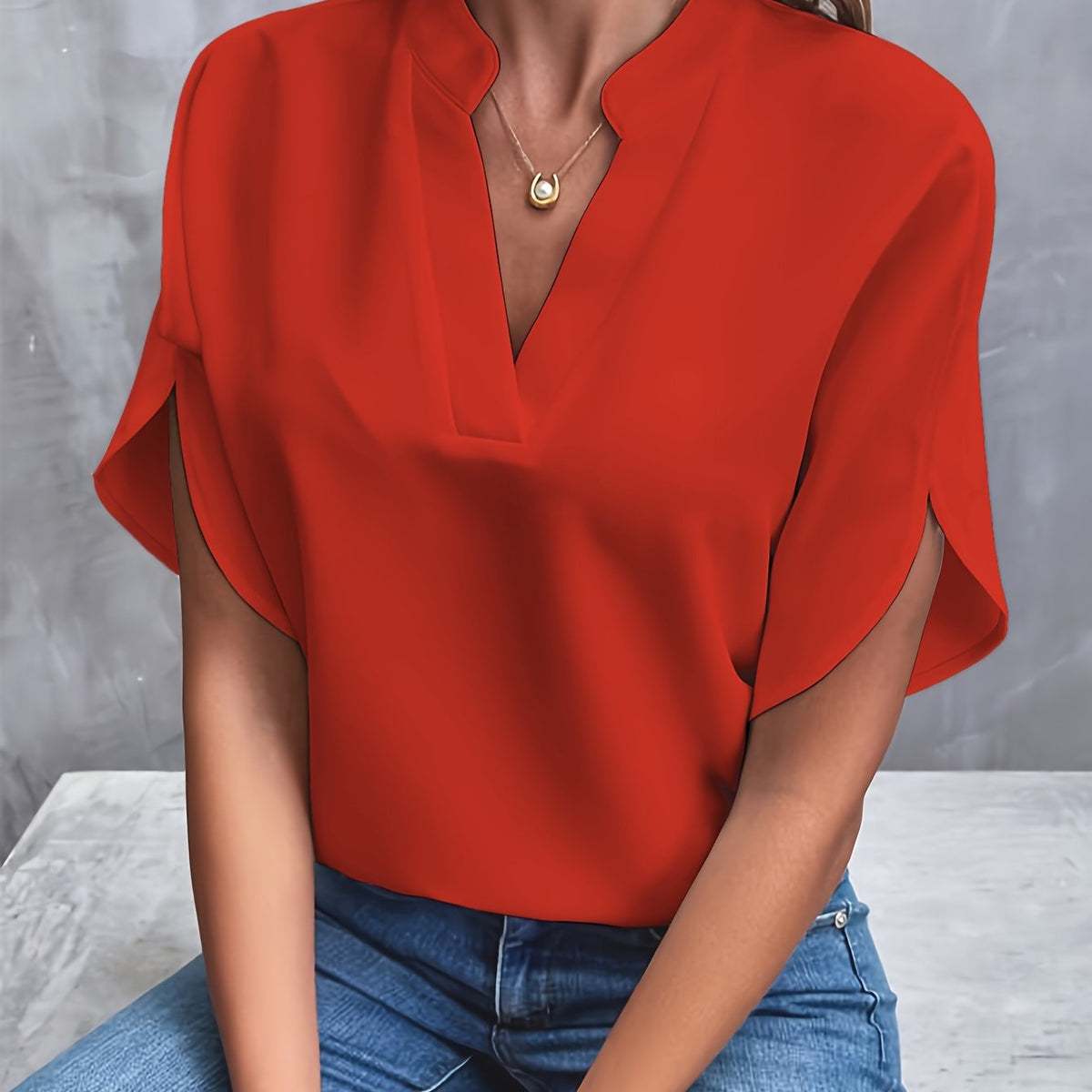 Laurel Split Neck Flutter Sleeve Blouse
