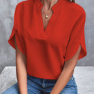 Laurel Split Neck Flutter Sleeve Blouse