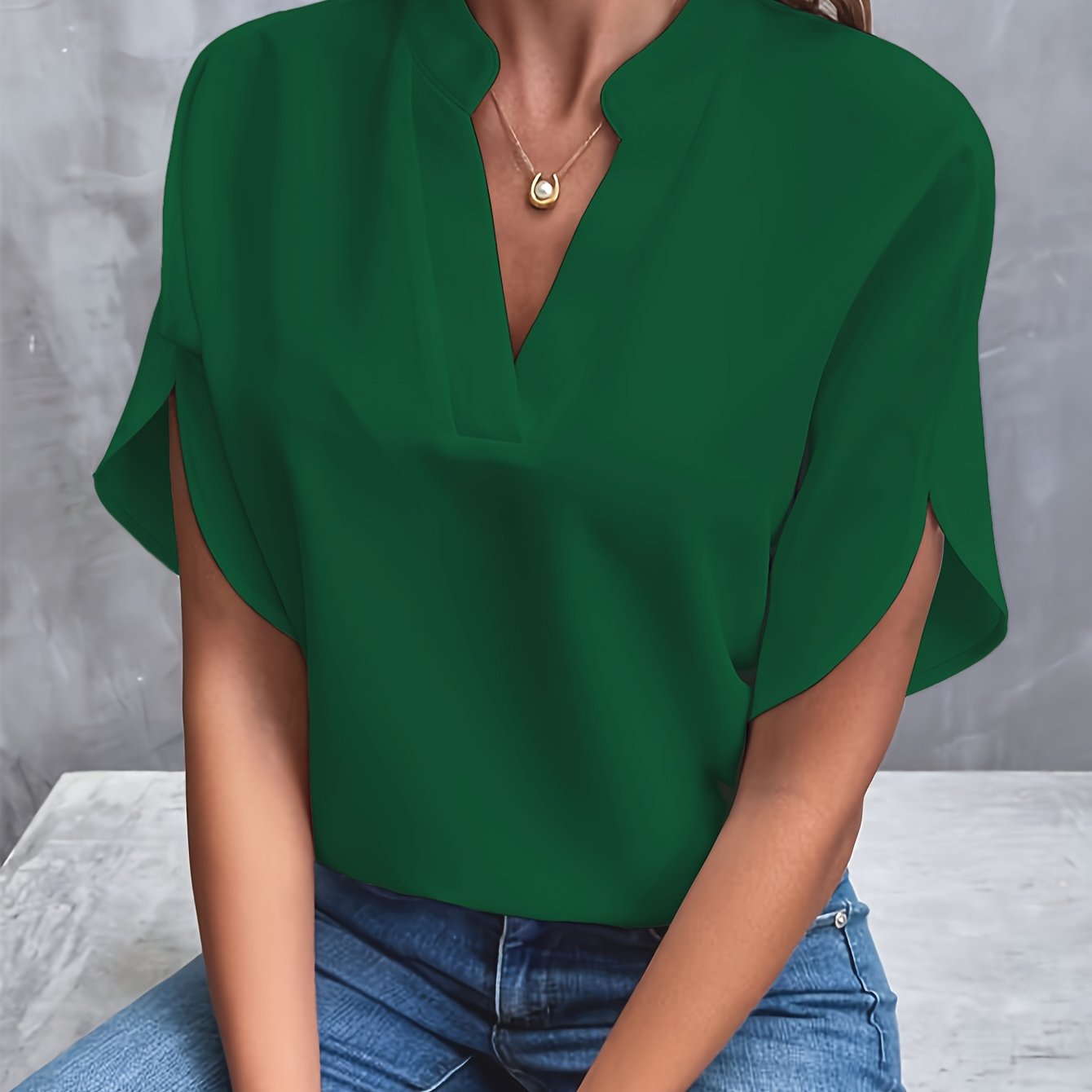 Laurel Split Neck Flutter Sleeve Blouse