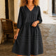 Margo & Main – Delphine Charcoal Black chambray denim midi dress, front view, US women’s sizes