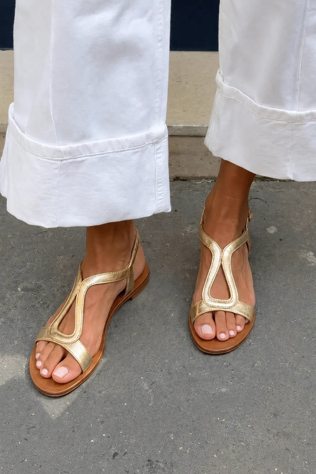 Livia Metallic T-Strap Sandals