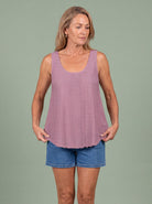 Melba Lane - lilac eyelet detail swing tank top, full length studio view, AU women's sizes