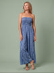 Melba Lane - blue printed strapless jumpsuit with wide leg, full length, AU women's sizes