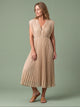 Melba Lane - beige pleated V neck midi dress with deep neckline, full length, AU women's sizes