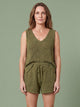 Melba Lane - olive knit tank and shorts set, full length studio view, AU women's sizes