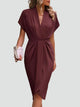 Margo & Main - rust wrap midi dress, ruched twist front detail, US women's sizes