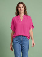 Melba Lane - pink split neck flutter sleeve top, full length studio view, AU women's sizes