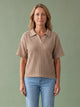 Melba Lane - brown and white waffle knit polo top, full length view, AU women's sizes