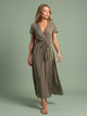 Melba Lane - olive polka dot wrap maxi dress with a tie waist, full length, AU women's sizes