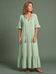 Melba Lane - green tiered print maxi dress with tassel tie, full length, AU women's sizes