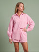 Melba Lane - pink striped shirt and shorts set worn as an outfit, full length, AU women's sizes