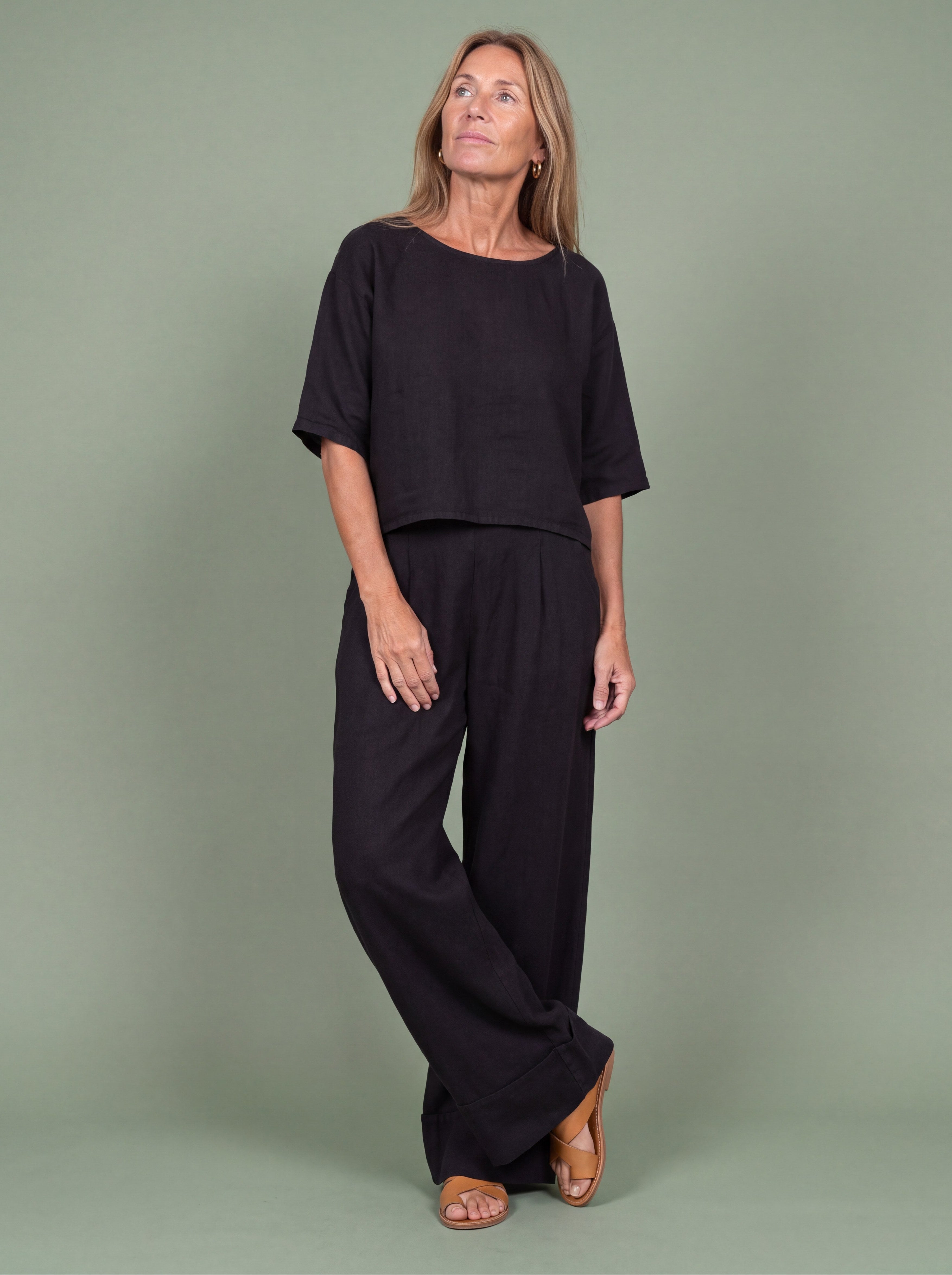 Melba Lane - black wide leg two piece set with a relaxed top, full length, AU women's sizes