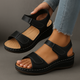 Melba Lane - black cushioned wedge sandals with adjustable straps, worn view, AU women's sizes