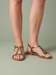 Melba Lane - green metallic T-strap flat sandals with open toe, front view, AU women's sizes