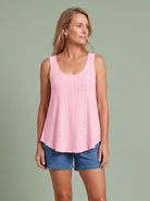 Melba Lane - pink eyelet detail swing tank top, full length studio view, AU women's sizes