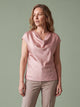 Melba Lane - pink cowl neck satin top with short sleeves, full length view, AU women's sizes