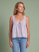 Melba Lane - light blue lace trim tie front cami top, full length view, AU women's sizes