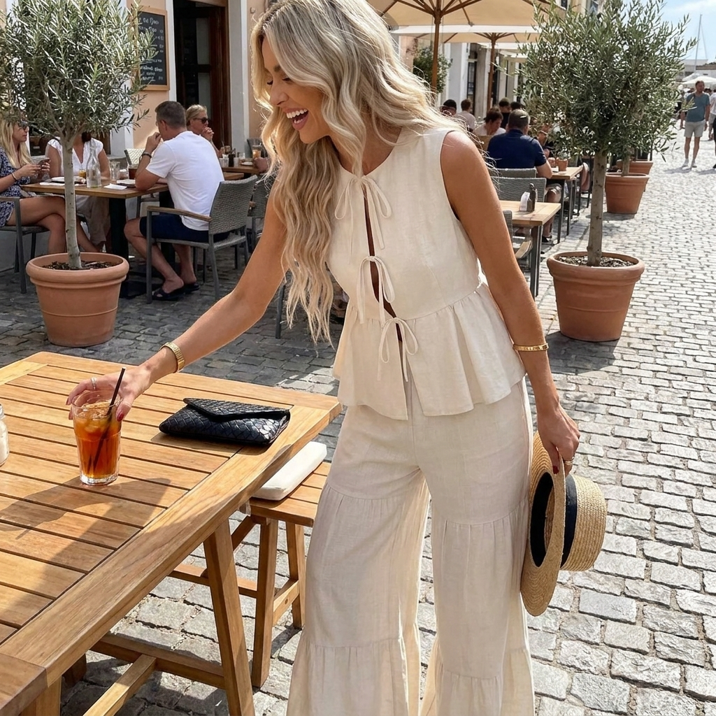 Verona Lightweight Tie Front Two Piece Pants Set