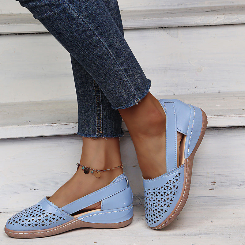 Melba Lane - blue cutout slip on shoes with elastic back, worn view, AU women's sizes