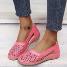 Melba Lane - pink perforated cutout slip on shoes, front pair view worn, AU women's sizes