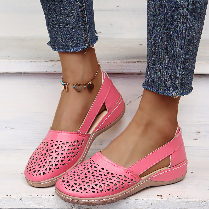Melba Lane - pink perforated cutout slip on shoes, front pair view worn, AU women's sizes